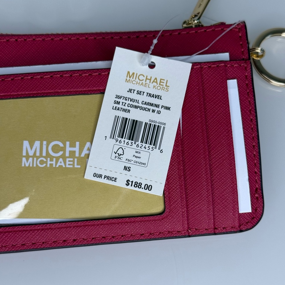 MICHAEL KORS Jet Set Travel Coinpouch Key Wallet in Carmine Pink NWT - Picture 7 of 7